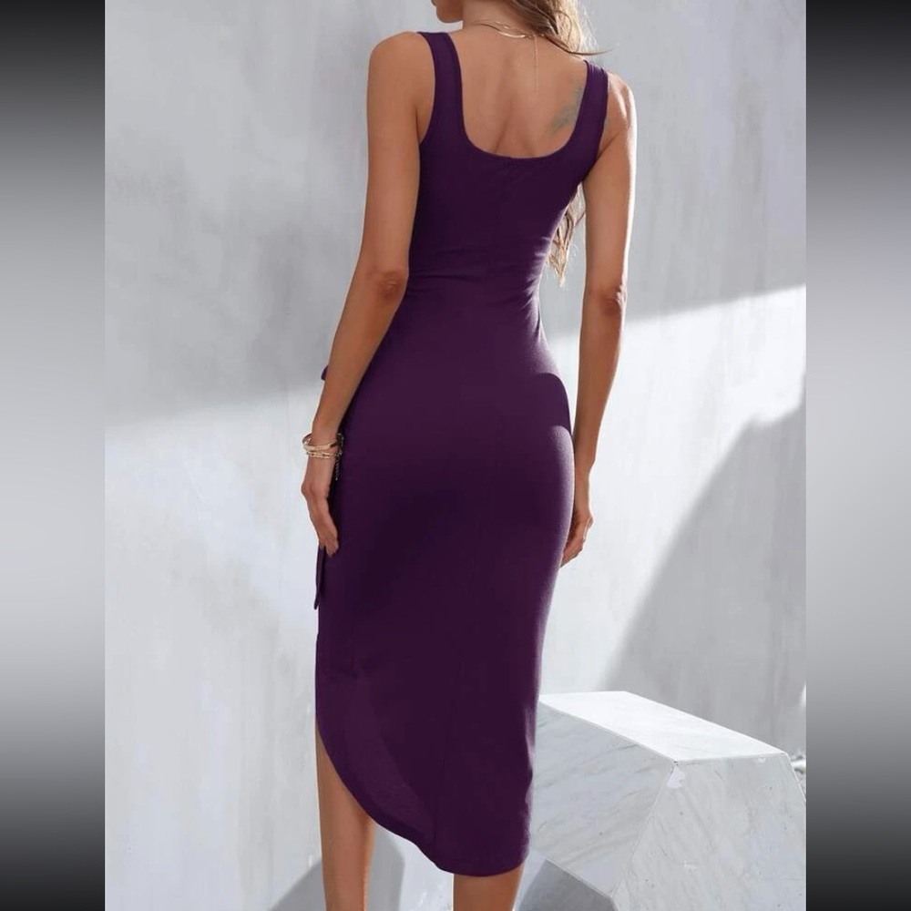 Boho purple knot side bodycon dress - Picture 3 of 5